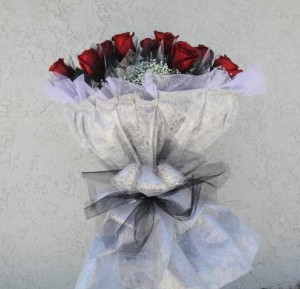 Gorgeous Red Roses with Silver Ribbon   