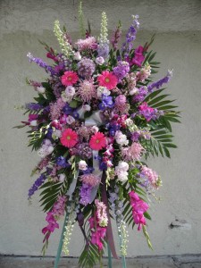 Pink Gerbera Daisies and Mixed Lavender Flowers Standing Spray 