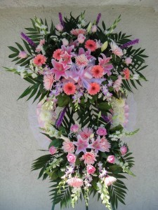 Two Layered Pink and Lavender Standing Wreath Spray 